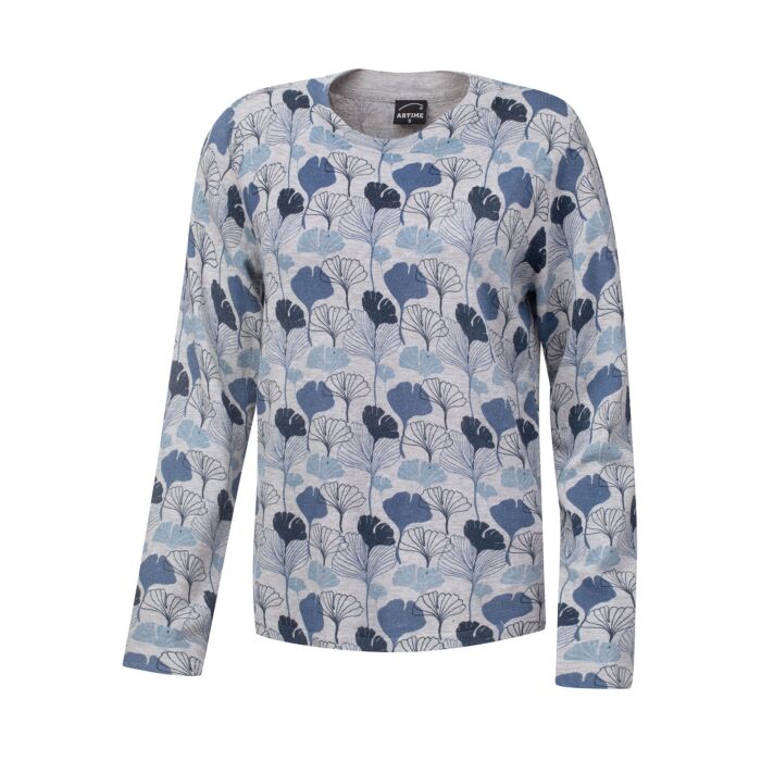 Pull-over dames à encolure arrondie et motif de ginkgo main product photo