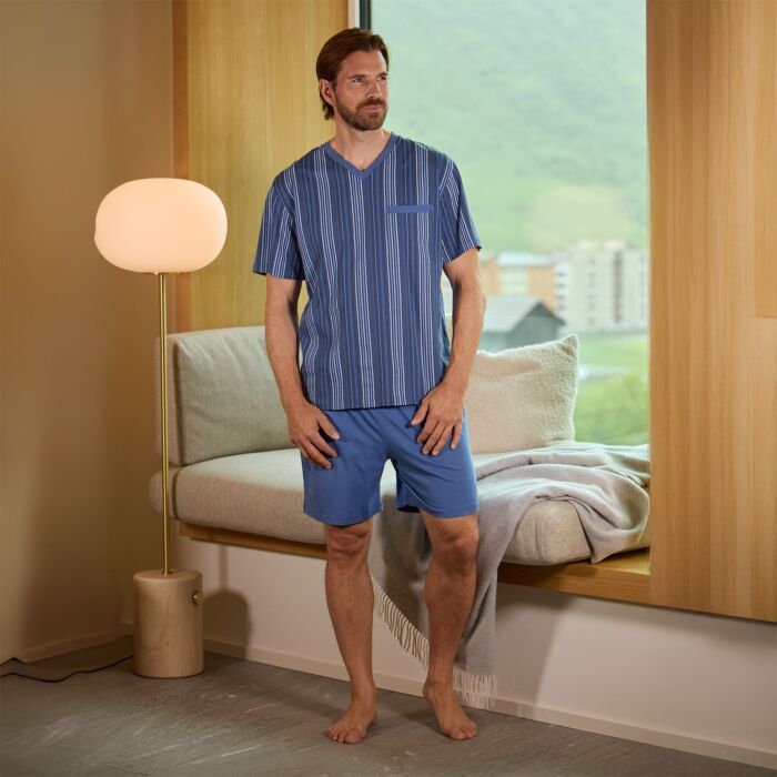 Herren Kurzarmpyjama blau