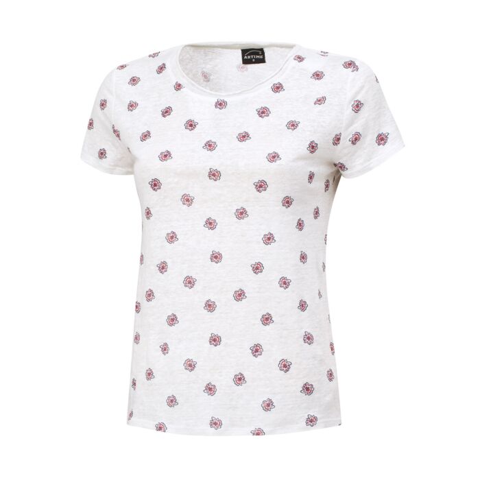 Leinen T-Shirt mit Allover-Print und Rundhalsausschnitt