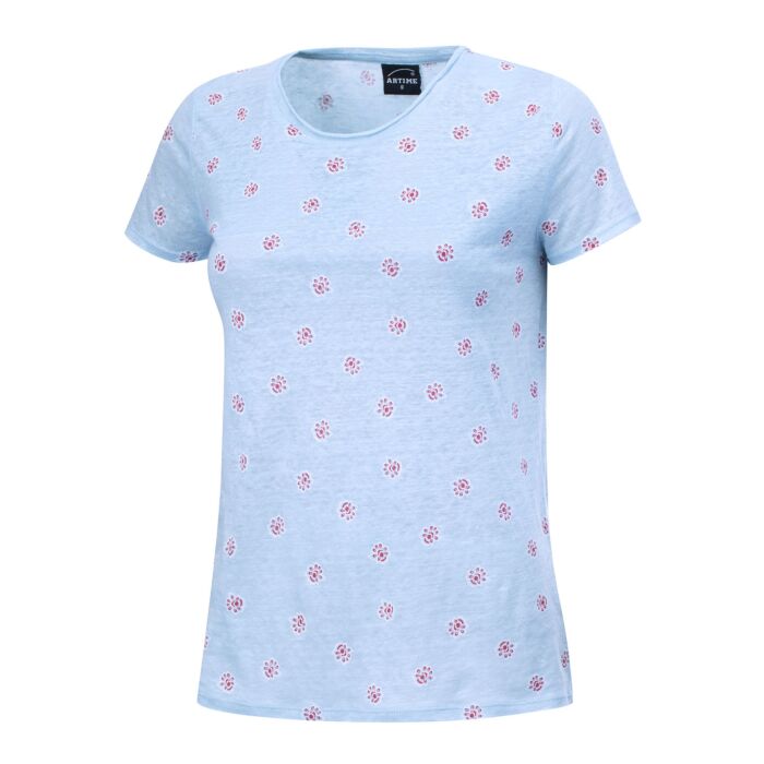 Leinen T-Shirt mit Allover-Print und Rundhalsausschnitt