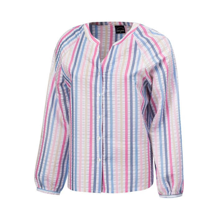 Lockere gestreifte Bluse mit Knopfleiste blau