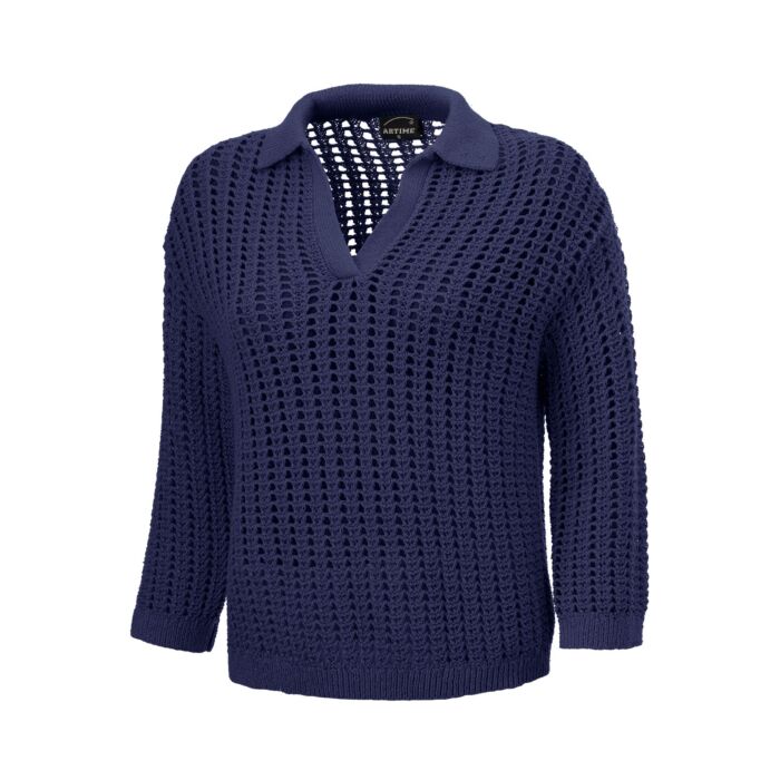 Pull-over en tricot ajouré avec col polo main product photo