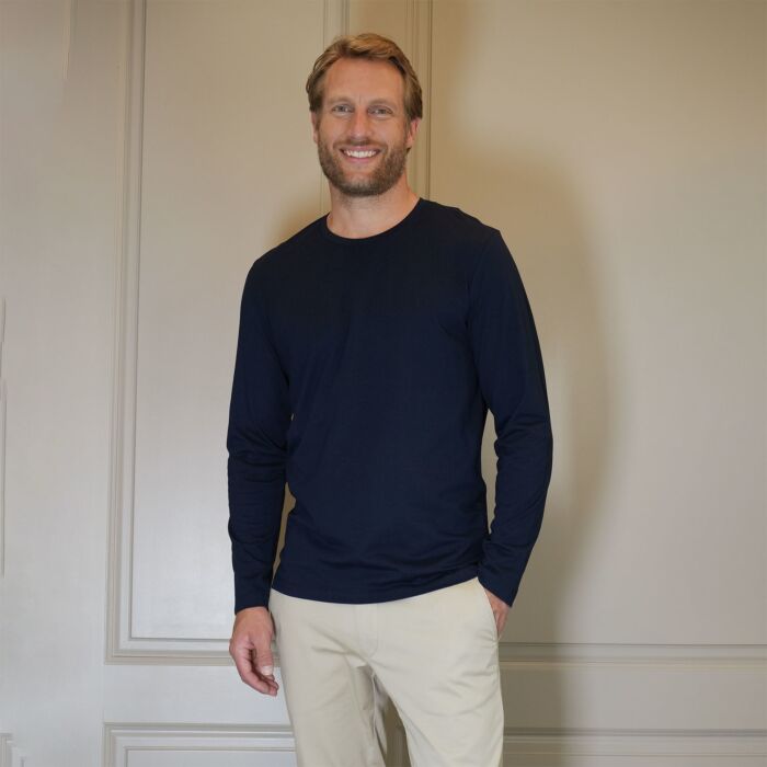 Shirt basique à manches longues pour hommes, certifié GOTS
