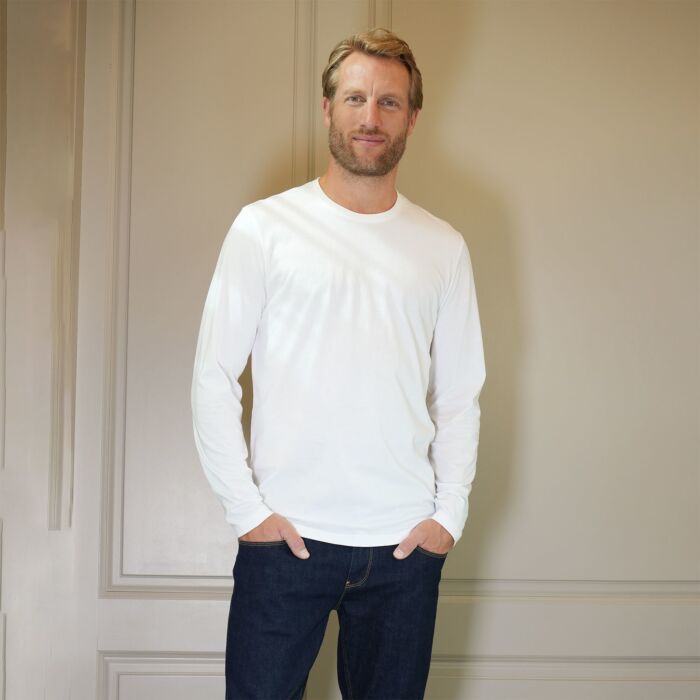 Shirt basique à manches longues pour hommes, certifié GOTS
