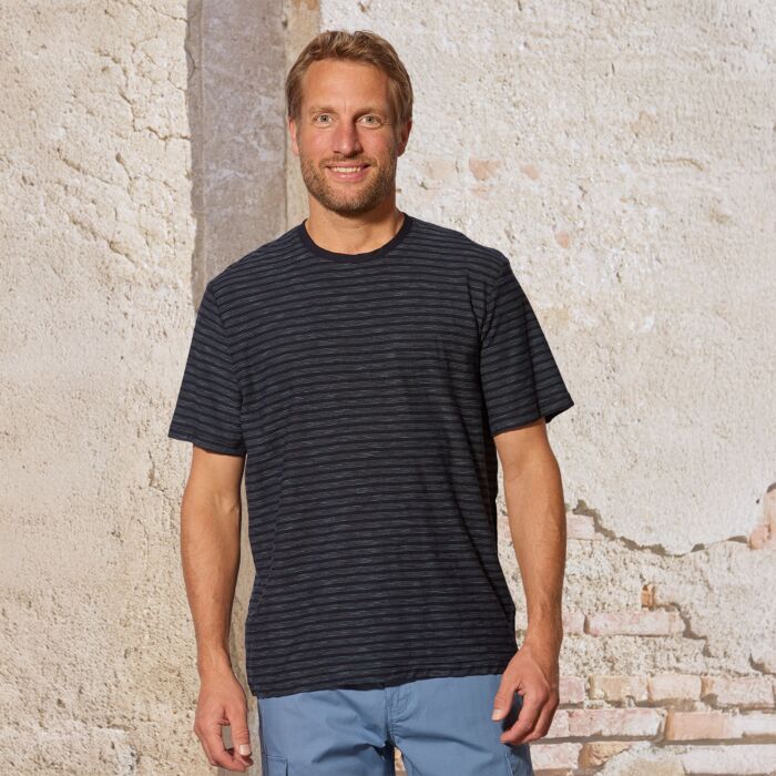 T-shirt rayé en coton navy pour hommes