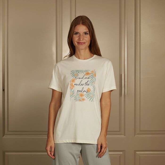 Mix & Match Pyjama Frontprint T-Shirt kurzarm