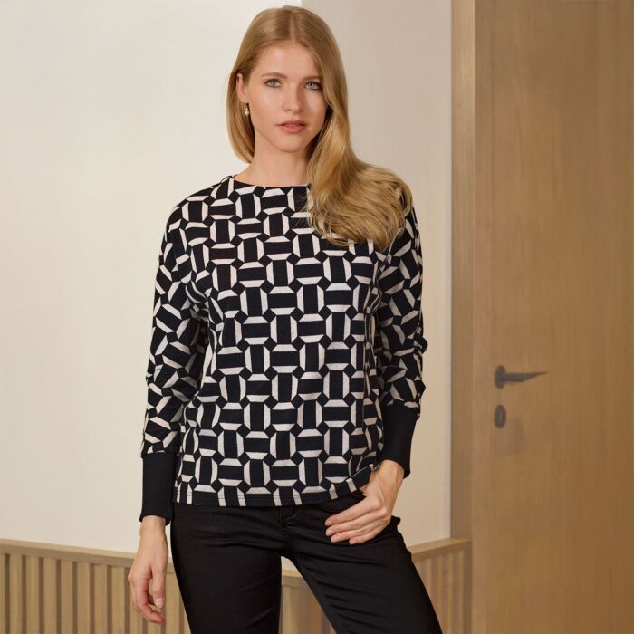 Damen Jaquard Pullover mit geometrischem Muster