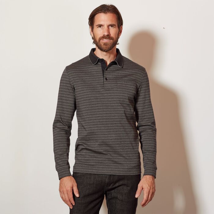 Gestreiftes langarm Poloshirt mit Brusttasche