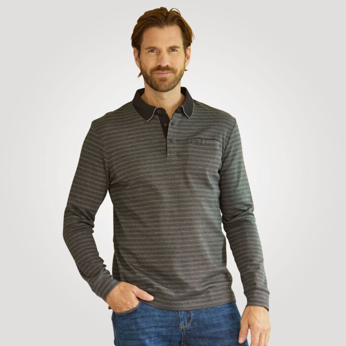 Gestreiftes langarm Poloshirt mit Brusttasche