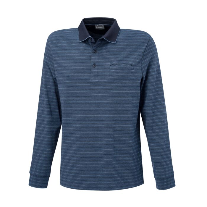Gestreiftes langarm Poloshirt mit Brusttasche