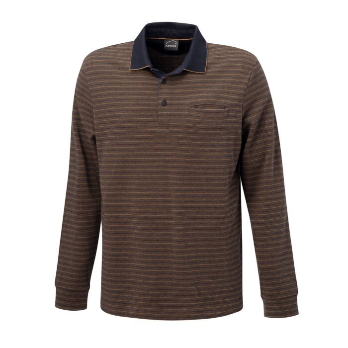 Gestreiftes langarm Poloshirt mit Brusttasche