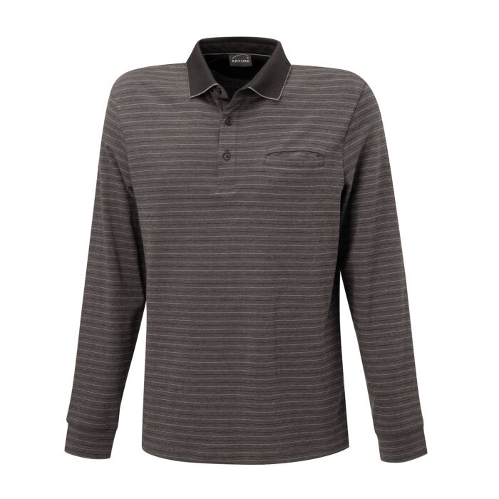 Gestreiftes langarm Poloshirt mit Brusttasche