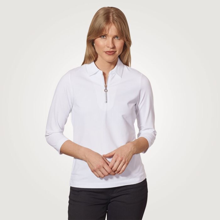 Polo zippé uni à manches 3/4
