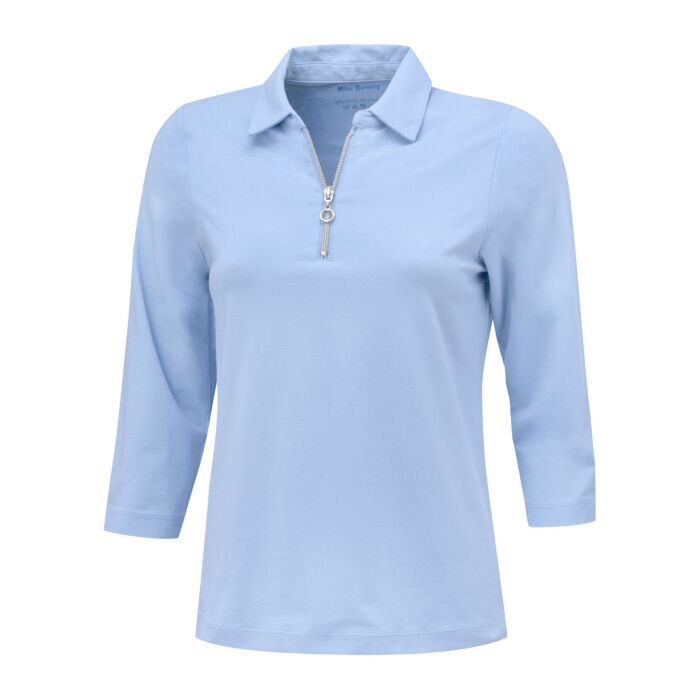 Uni Poloshirt mit Reissverschluss und 3/4 Ärmeln