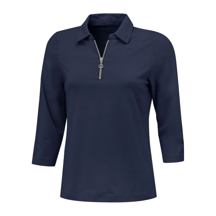 Uni Poloshirt mit Reissverschluss und 3/4 Ärmeln