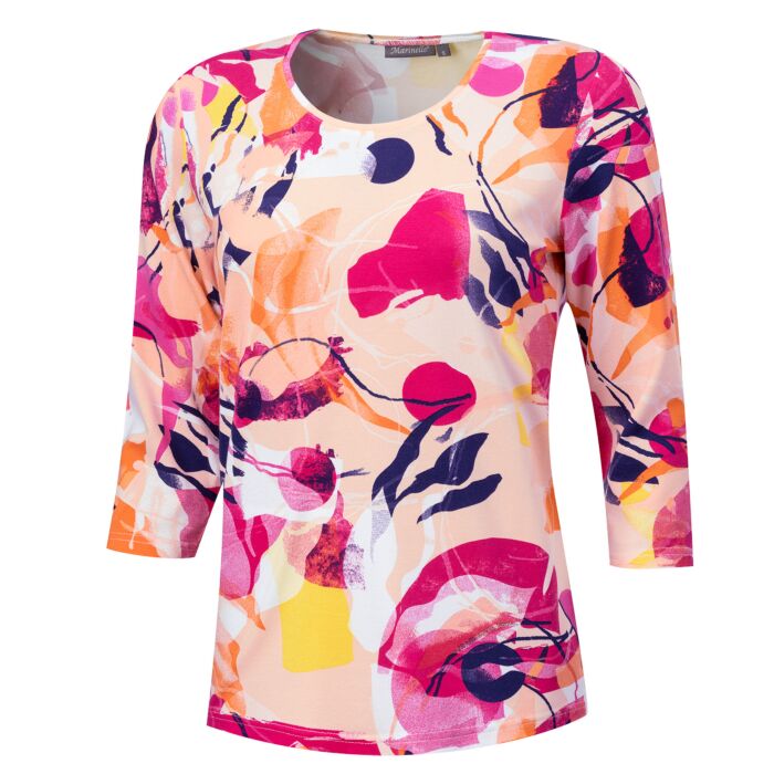 Damen Shirt mit 3/4 Ärmeln und Blumenmuster
