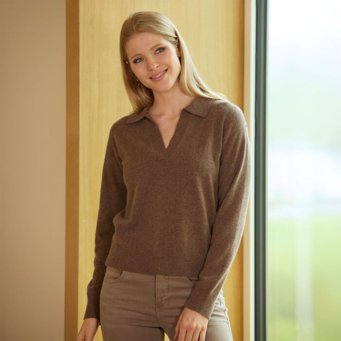 Damen Pullover mit Polokragen