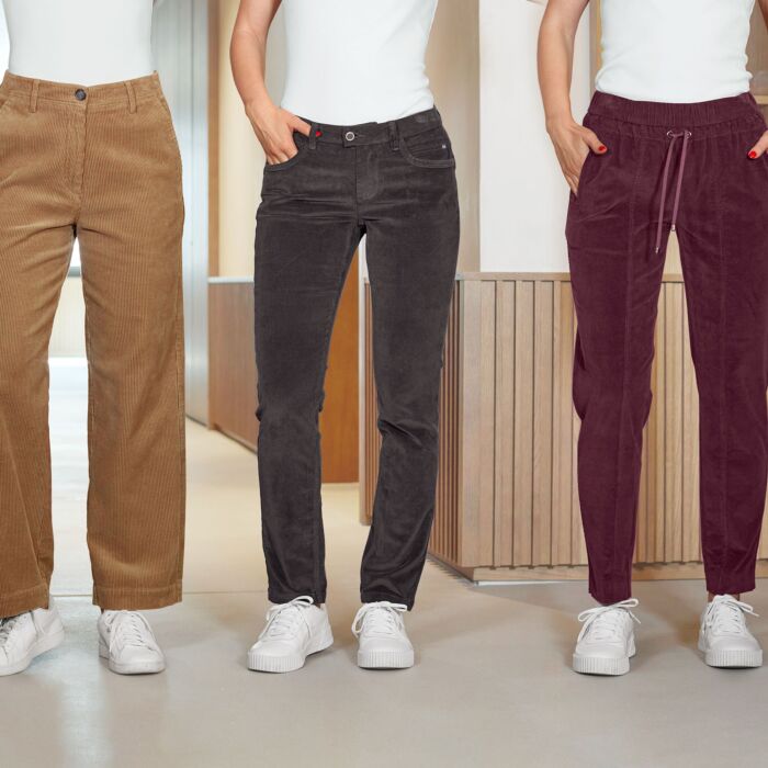 Pantalon 5-pockets en velours côtelé pour dames, modèle Sara
