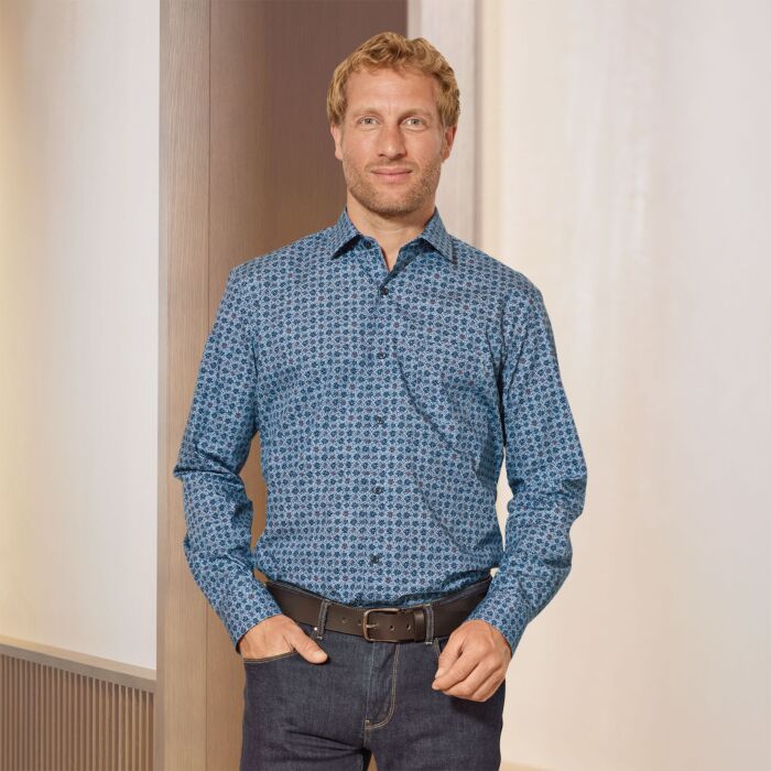 Chemise imprimée à manches longues, repassage superflu