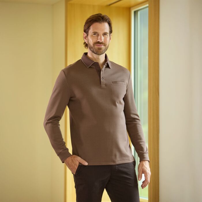Herren Langarm-Poloshirt mit Brusttasche