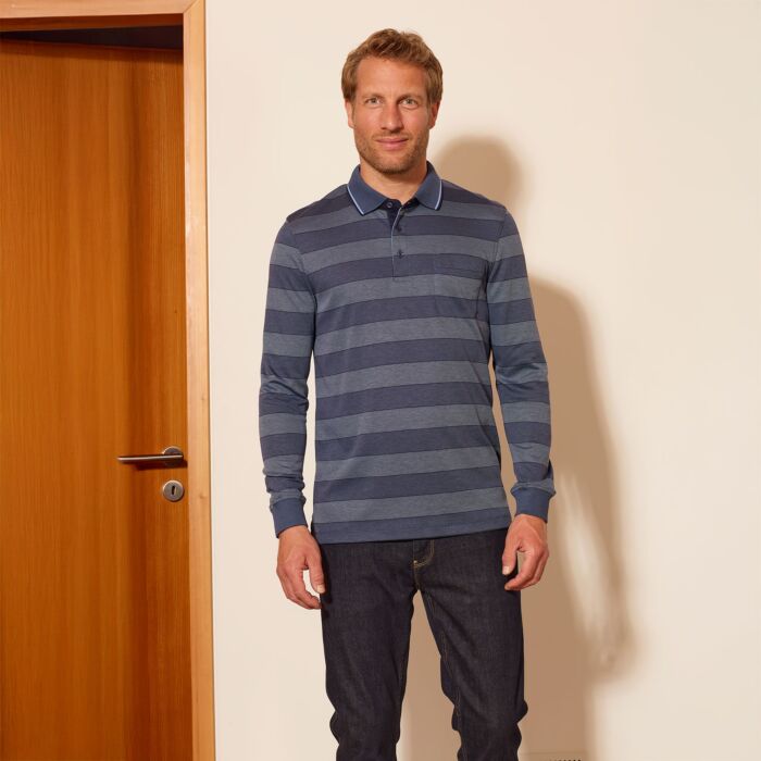 Gestreiftes Langarm-Poloshirt mit Brusttasche