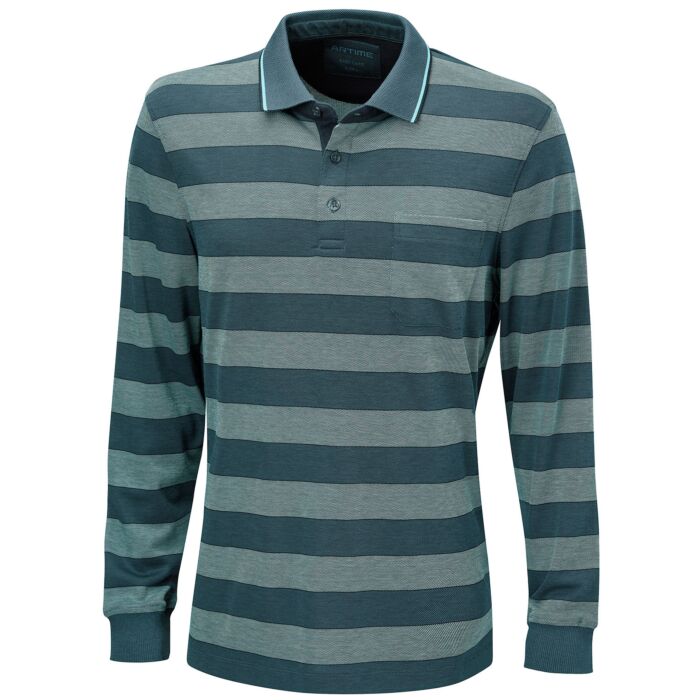 Gestreiftes Langarm-Poloshirt mit Brusttasche