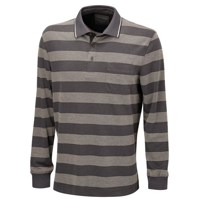 Gestreiftes Langarm-Poloshirt mit Brusttasche