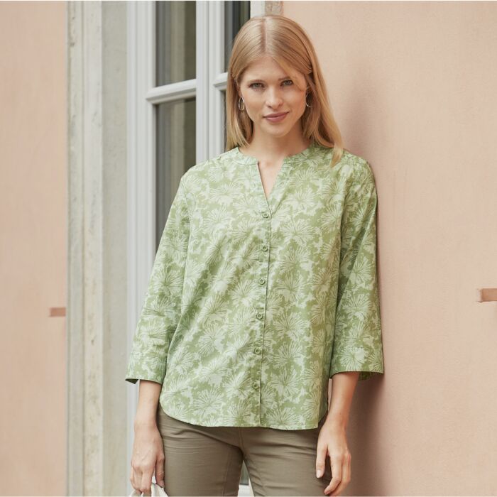 Blouse imprimée en coton à manches 3/4 et imprimé all-over