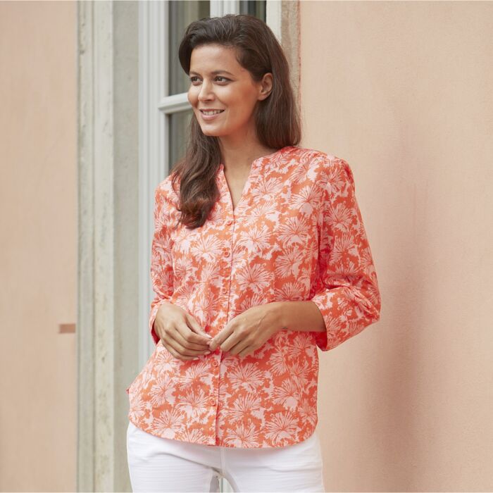 Blouse imprimée en coton à manches 3/4 et imprimé all-over