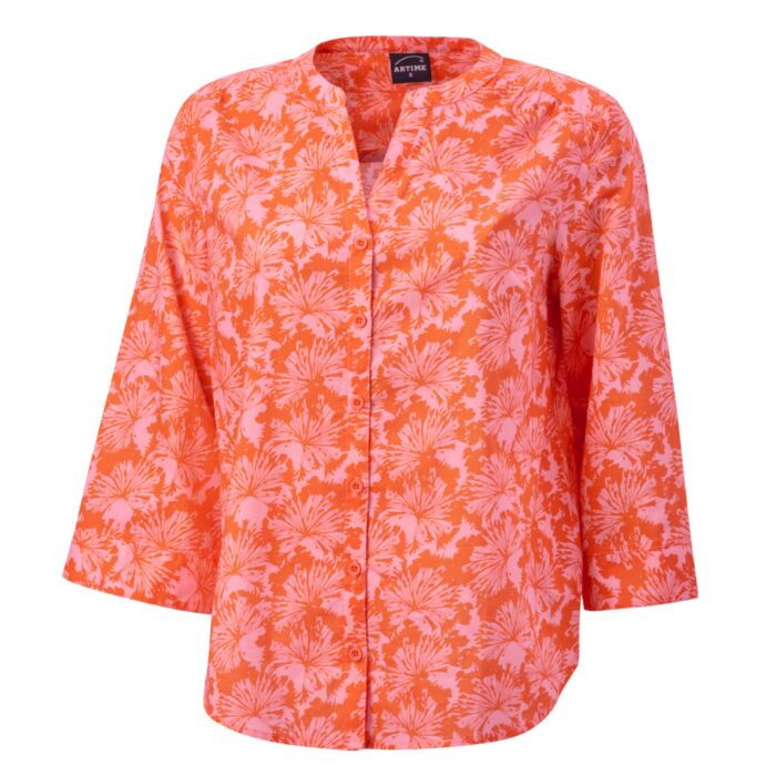 Baumwollbluse mit 3/4 Ärmeln und Allover-Print