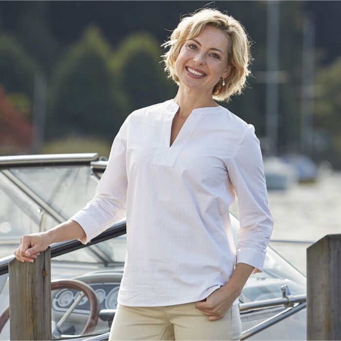 Tunika Bluse aus Baumwolle mit V-Neck