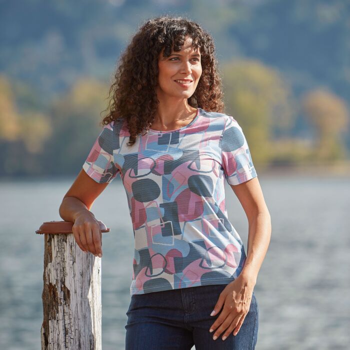 T-shirt dames imprimé en coton et Modal