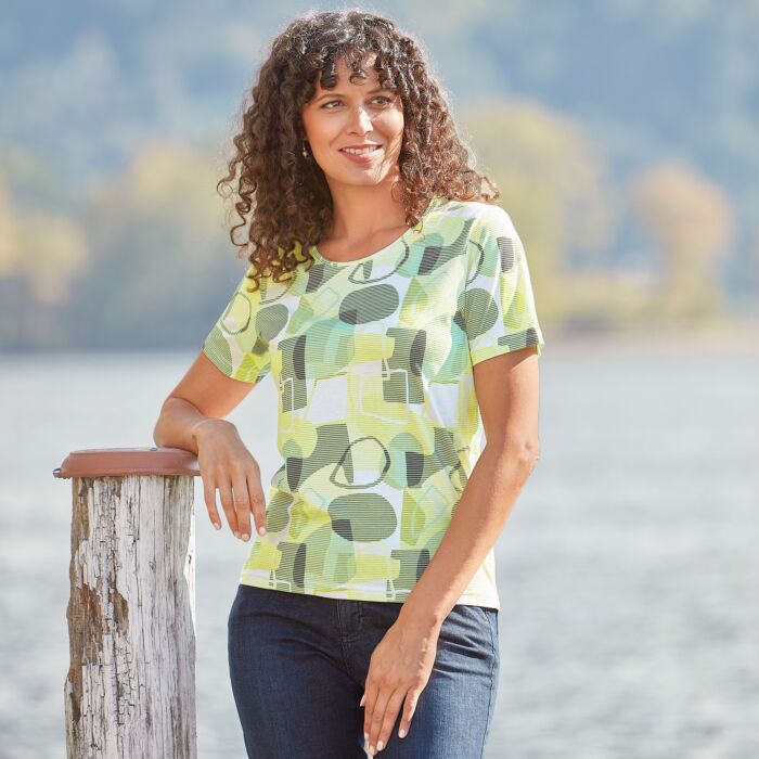 T-shirt dames imprimé en coton et Modal