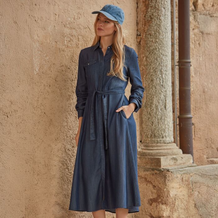 Midi Kleid in Jeansoptik aus Lyocell