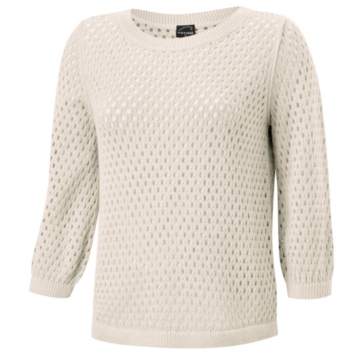 Gestrickter Ajourpullover mit Rundhalsausschnitt