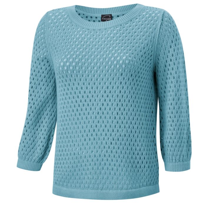 Gestrickter Ajourpullover mit Rundhalsausschnitt