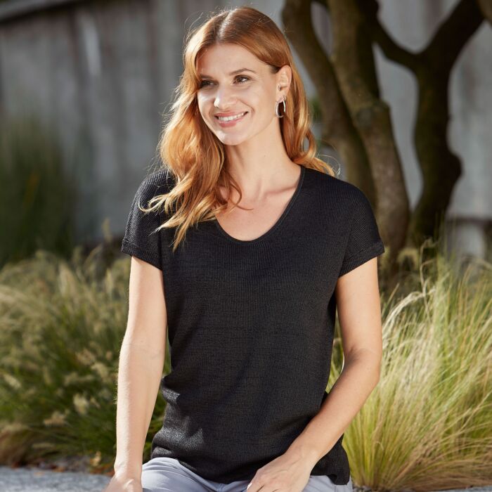 T-shirt dames en maille fine avec fil lurex