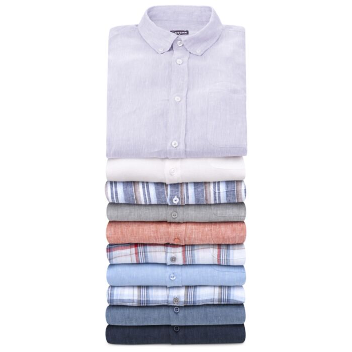 Chemise en lin à carreaux et manches courtes hommes