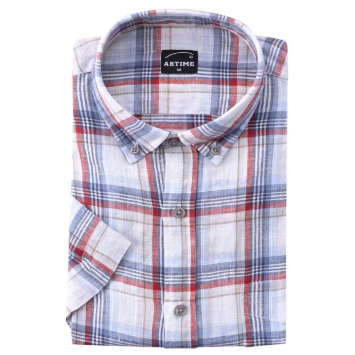 Chemise en lin à carreaux et manches courtes hommes