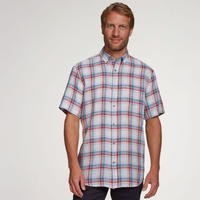 Chemise en lin à carreaux et manches courtes hommes