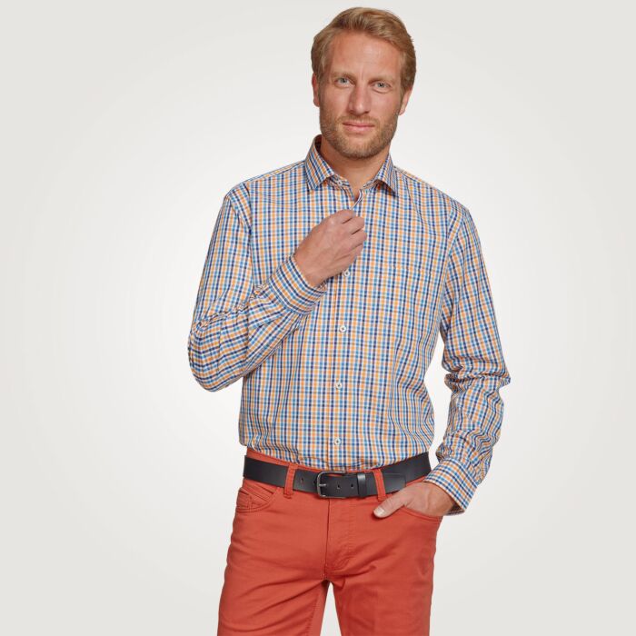 Chemise à carreaux à manches longues courtes en coton, repassage superflu