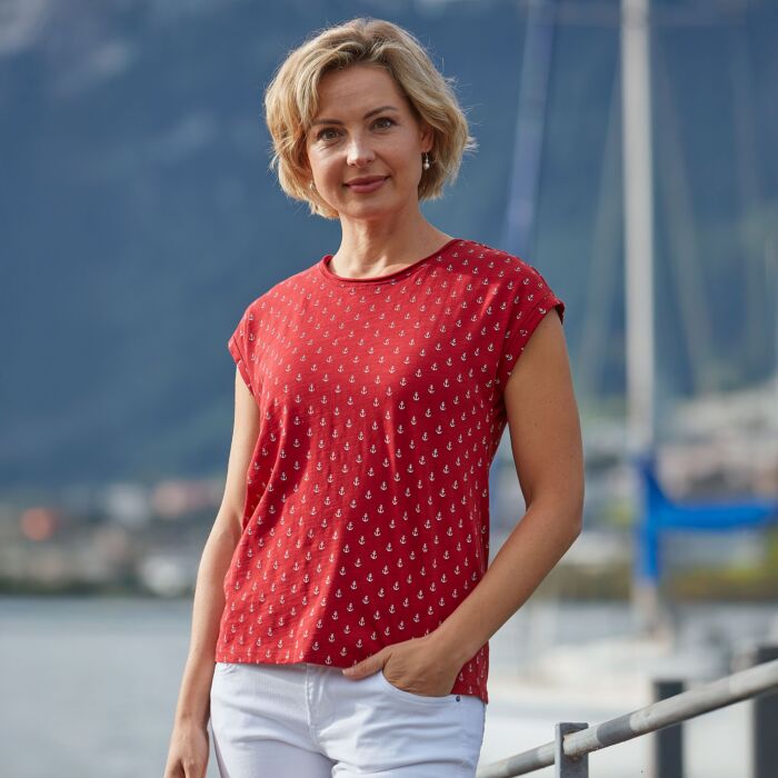T-shirt en coton imprimé d'ancres pour dames