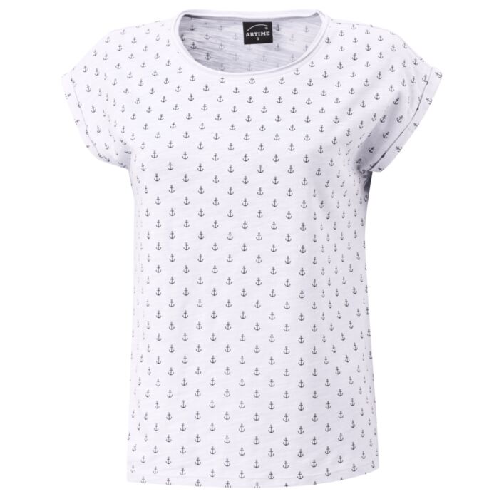 T-shirt en coton imprimé d'ancres pour dames