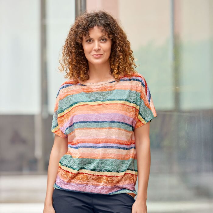 T-shirt rayé à effet burn-out