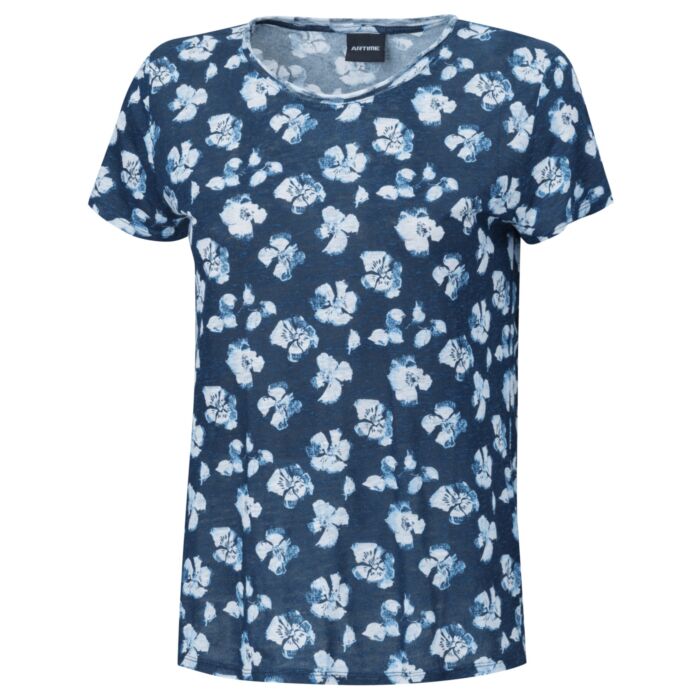 Bedrucktes Leinen T-Shirt marine