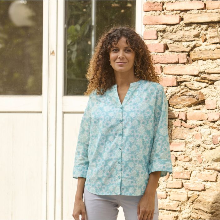 Blouse en coton à manches 3/4 et imprimé allover