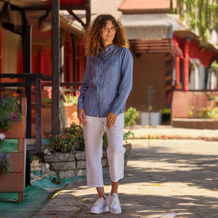 Blouse unie avec col façon chemise pour dames