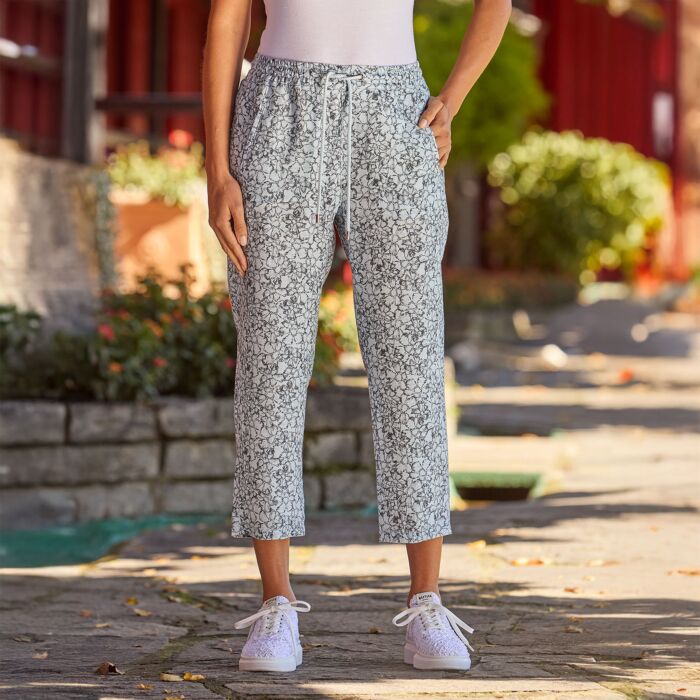 Pantalon en lin avec impression all-over, idéal pour l'été