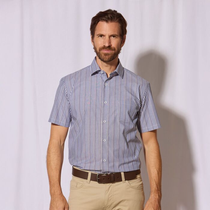Chemise à manches courtes à rayures en coton, sans repassage