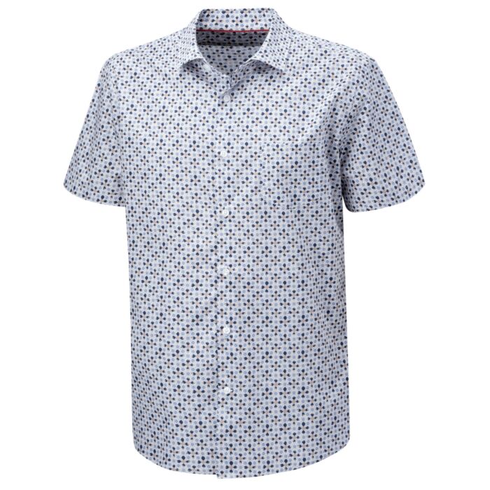 Bedrucktes Kurzarmhemd aus Baumwolle bügelfrei blau-beige